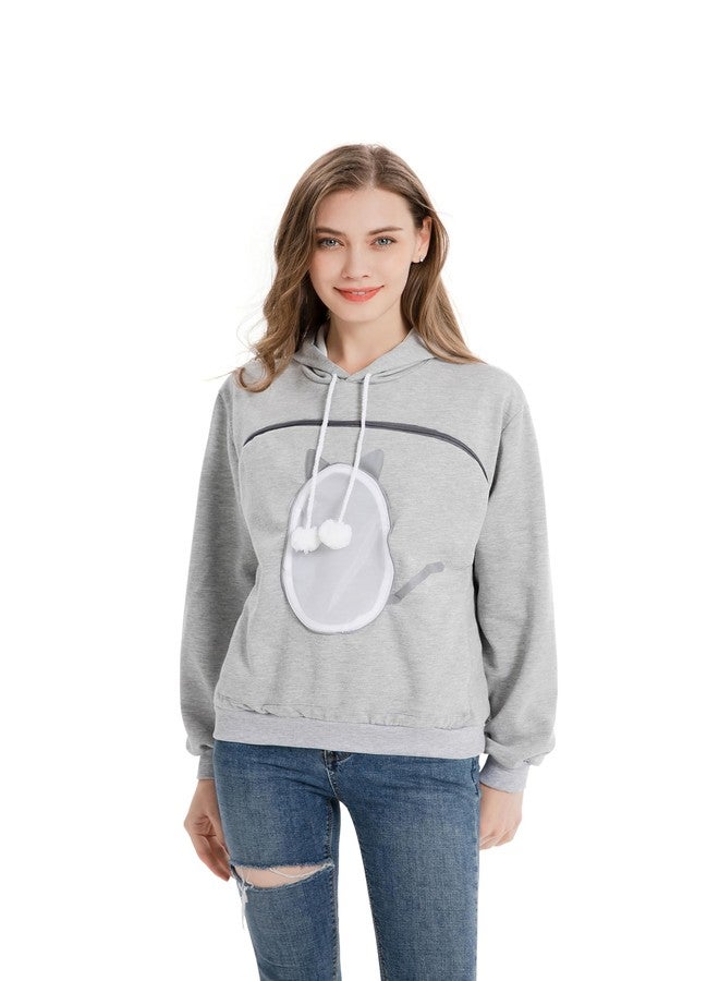 ALYC Pet Carrier Hoodie Cat Dog Pouch Holder Sweatshirt Large Pocket Pullover Shirt with Cat Ear for Women Grey - Image 1